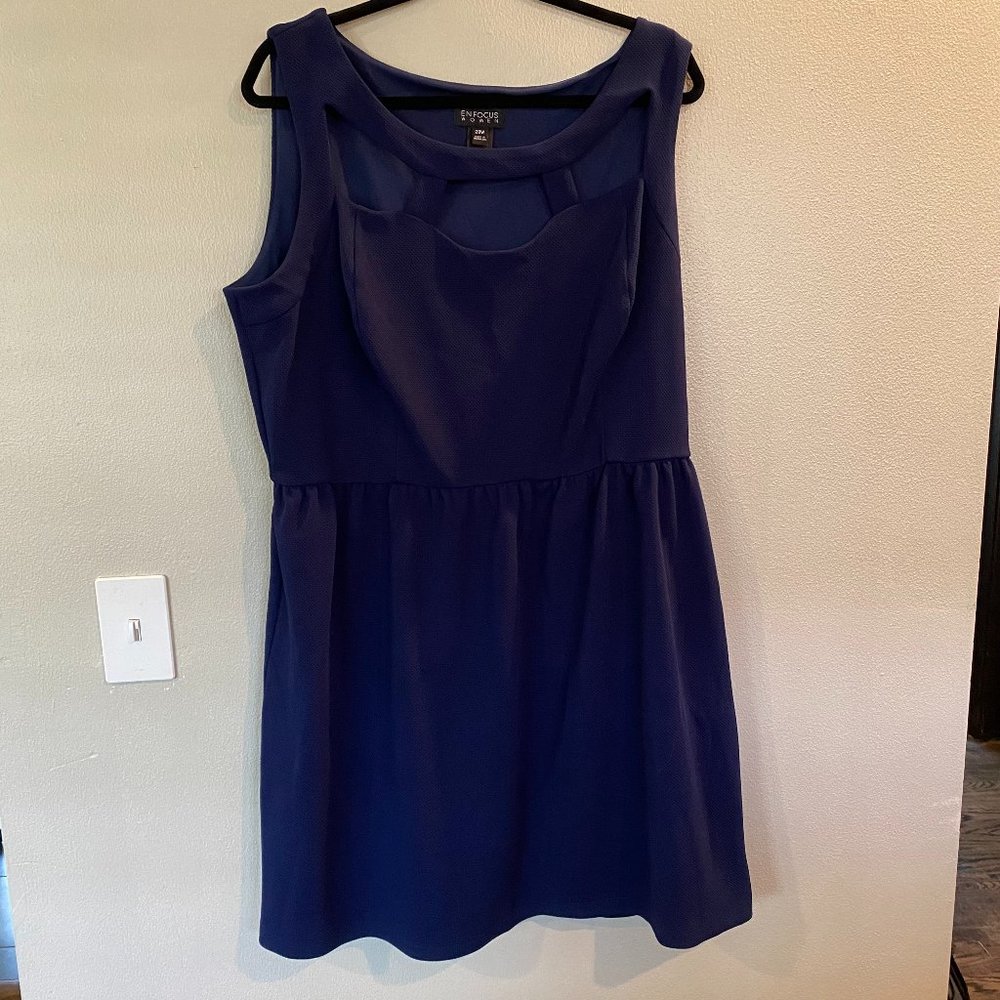 Navy Skater Cut Out Neckline Dress 20W